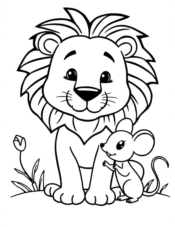 Lion and the mouse coloring page